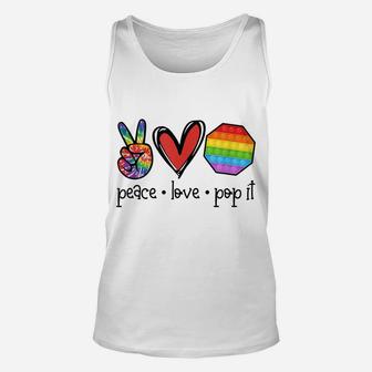 Peace Love Pop It Love Fidget Toys Graphic Heart Rainbow Unisex Tank Top | Crazezy