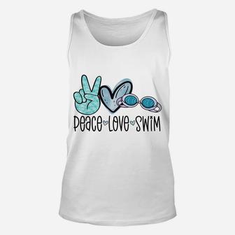 Peace Love Swim Funny Swimming Googles Swimmer Unisex Tank Top | Crazezy