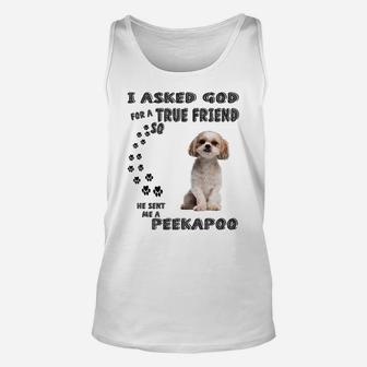 Peekapoo Saying Mom Dad Costume, Cute Poodle Pekingese Dog Unisex Tank Top | Crazezy UK