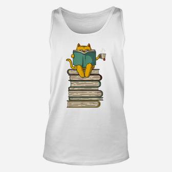 Reading Cat - Funny Book & Tea Lover Gift Unisex Tank Top | Crazezy