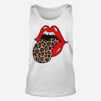 Red Lips Leopard Tongue Shirt Vintage Trendy Animal Print Sweatshirt Unisex Tank Top | Crazezy