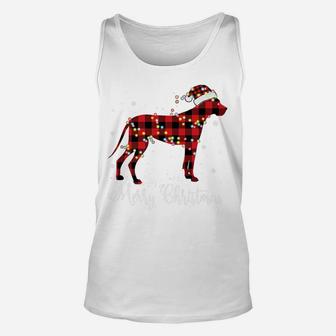 Red Plaid Buffalo Great Dane Merry Christmas Pajamas Unisex Tank Top | Crazezy DE