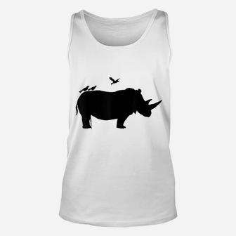 Rhino With Birds Rhinoceros Unisex Tank Top | Crazezy