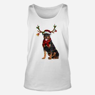 Santa Rottweiler Reindeer Light Christmas Gifts Sweatshirt Unisex Tank Top | Crazezy AU