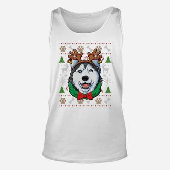Siberian Husky Ugly Christmas Reindeer Antlers Xmas Women Sweatshirt Unisex Tank Top | Crazezy