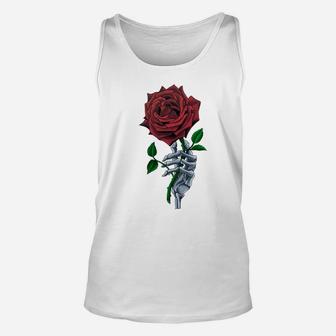 Skeleton Hand Red Rose Flower Unisex Tank Top | Crazezy UK