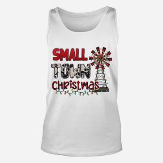 Small Town Christmas Windmill Red Plaid Cowhide Xmas Unisex Tank Top | Crazezy
