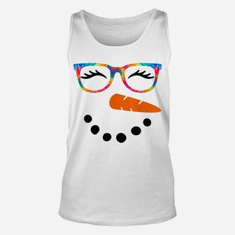 Snowman Face Shirt Womens Eyelashes Glasse Tie Dye Christmas Unisex Tank Top | Crazezy UK