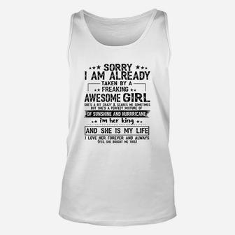Sorry I Am Already Taken By A freaking Awesome Girl Gifts Birthday Unisex Tank Top - Seseable