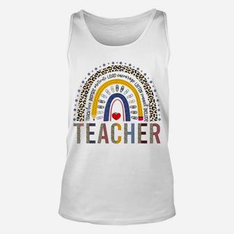 Teacher Teach Love Inspire Funny Boho Rainbow Leopard Unisex Tank Top | Crazezy