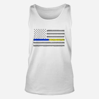 Thin Blue Gold Line 911 Police Unisex Tank Top | Crazezy