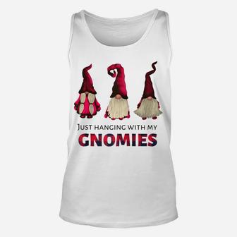 Three Gnomes - Just Hanging With My Gnomies Buffalo Plaid Raglan Baseball Tee Unisex Tank Top | Crazezy CA