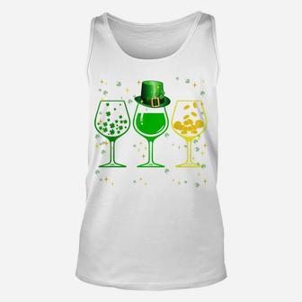 Three Wine Glasses Clover Shamrock St Patrick Day Irish Gift Unisex Tank Top | Crazezy