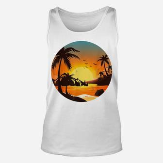 Tropical Sunset Mountains Beach Vacation Palm Trees Forest Unisex Tank Top | Crazezy