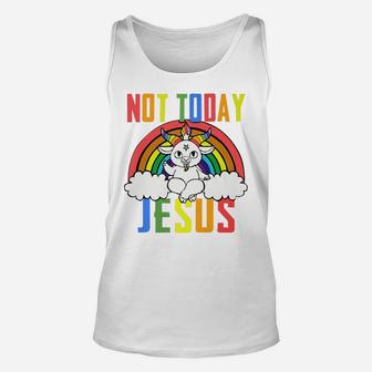 Unicorn Rainbow Not Today Jesus Unisex Tank Top | Crazezy