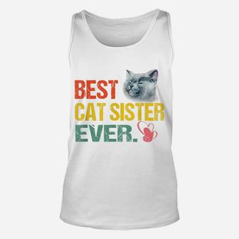 Vintage Best Cat Sister Ever Unisex Tank Top | Crazezy