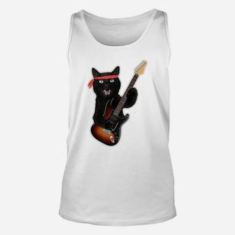 Vintage Black Cat Lover, Retro Style Cats Gift Guitar Unisex Tank Top | Crazezy