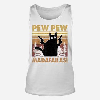 Vintage Black Cat Pew Pew Madafakas Funny Crazy Cat Lovers Unisex Tank Top | Crazezy UK