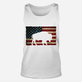 Vintage Retro Buffalo American Flag Usa Shirt Bison Unisex Tank Top | Crazezy UK