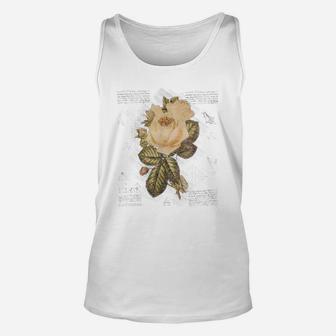 Vintage Rose Flower Sketching With Letter - Retro Graphic Unisex Tank Top | Crazezy AU