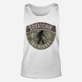 Vintage Sasquatch Squatchin' The Ozarks Big Foot Hunting Unisex Tank Top | Crazezy