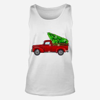 Vintage Wagon Christmas Tree Red Truck Retro Farmer Vacation Unisex Tank Top | Crazezy