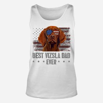 Vizsla Best Dog Dad Ever Retro Usa American Flag Unisex Tank Top | Crazezy DE