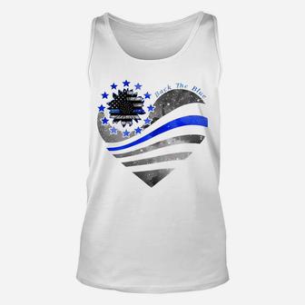 Womens Back The Blue Heart With Flower Unisex Tank Top | Crazezy UK