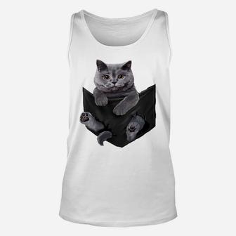 Womens Cat Lovers Gifts British Shorthair In Pocket Funny Kitten Unisex Tank Top | Crazezy UK