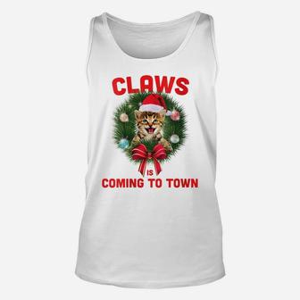 Womens Funny Christmas Cat Claws Is Coming To Town Cat Lovers Unisex Tank Top | Crazezy