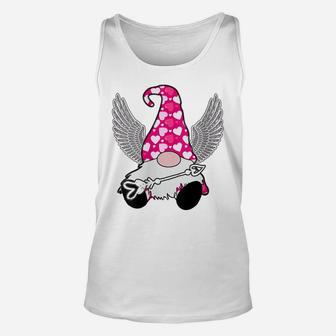 Womens Pink Valentine Gnome Cupid Cute Hearts Happy Valentines Day Unisex Tank Top | Crazezy AU