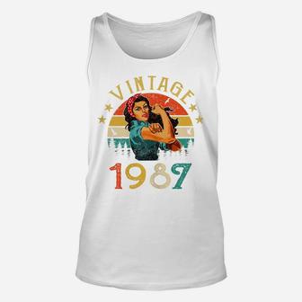 Womens Retro Vintage 1987 Made In 1987 34 Years Old 34Th Birthday Unisex Tank Top | Crazezy
