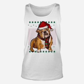 Xmas Bulldog Dog Santa Hat Ugly Christmas Sweatshirt Unisex Tank Top | Crazezy