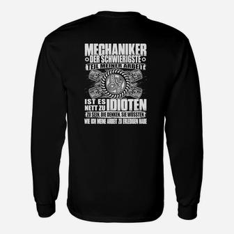 Schwarzes Mechaniker Langarmshirts mit Lustigem Spruch und Motiv, Arbeitskleidung - Seseable