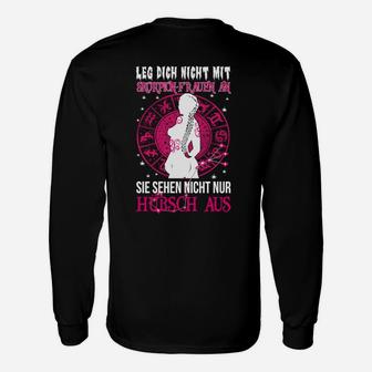 Skorpion-Frau Schwarzes Langarmshirts, Skorpion-Print & Spruch Design - Seseable