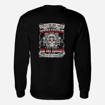 Totenkopf Lebensmotto Langarmshirts im Vintage-Stil, Schwarzes Motiv-Print Tee - Seseable