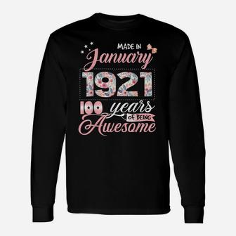 100Th Birthday Floral Gift For Womens Born In January 1921 Unisex Long Sleeve | Crazezy
