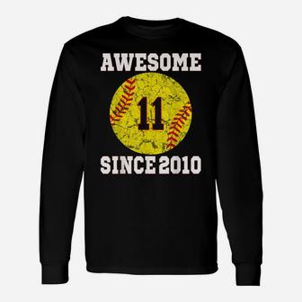 11Th Birthday Softball Lover 11 Years Old Vintage Retro Unisex Long Sleeve | Crazezy DE
