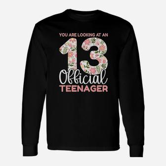 13Th Birthday 13 Years Floral Teenager Birthday Unisex Long Sleeve | Crazezy