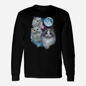 3 Moon Cat Feline Lovers Kitten Adorable Kitty Cat Novelty Sweatshirt Unisex Long Sleeve | Crazezy UK
