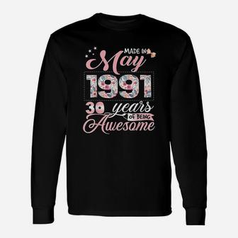 30Th Birthday Floral Born In May 1991 Unisex Long Sleeve | Crazezy