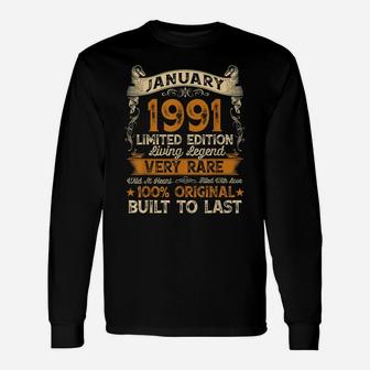 30Th Birthday Gift 30 Years Old Retro Vintage January 1991 Unisex Long Sleeve | Crazezy CA