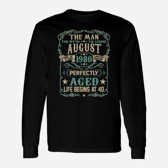 40Th Birthday Gift The Man Myth Legend Born In August 1980 Unisex Long Sleeve | Crazezy