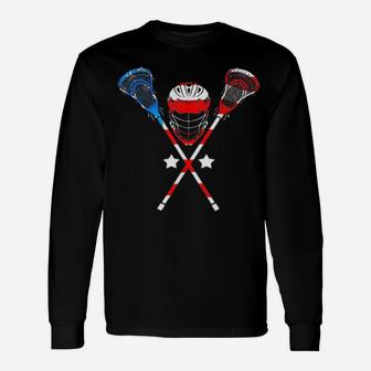 4Th Of July American Flag Patriotic Lacrosse Long Sleeve T-Shirt - Monsterry