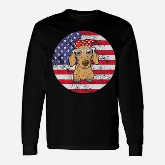 4Th Of July Idea American Flag Dachshund Lovers Long Sleeve T-Shirt - Monsterry