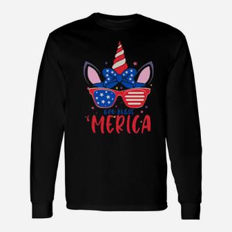 4Th Of July Patriotic God Bless Merica Unicorn Long Sleeve T-Shirt - Monsterry