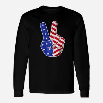 4Th Of July American Flag Peace Sign Hand Patriotic Unisex Long Sleeve | Crazezy