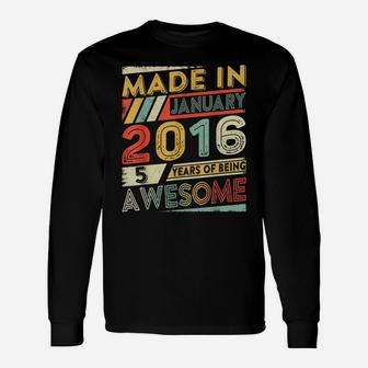 5Th Birthday Gift Retro January 2016 5 Yrs Old 5Th Bday Unisex Long Sleeve | Crazezy