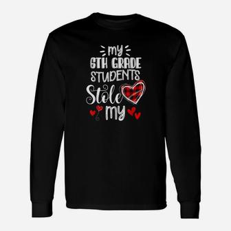 6Th Grade Teacher Valentines Day Plaid Heart Love Long Sleeve T-Shirt - Monsterry