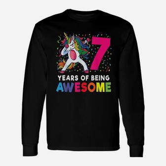 7Th Birthday Dabbing Unicorn Unisex Long Sleeve | Crazezy UK
